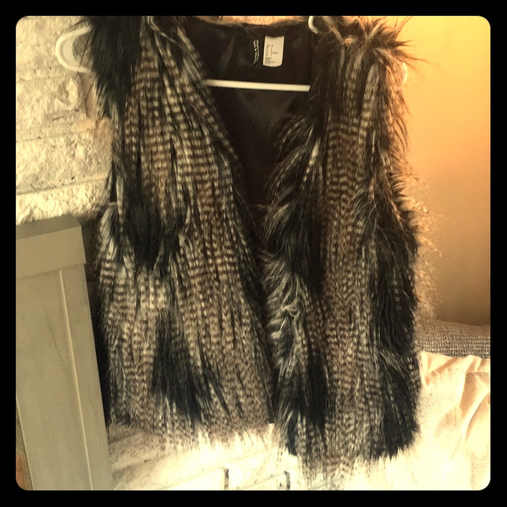 Black and Gray Faux Fur Vest
